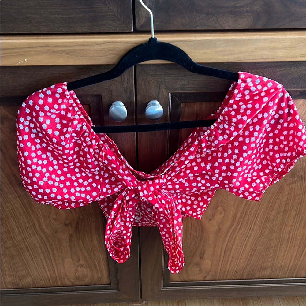 Red Floral Crop Top with Tie in Front